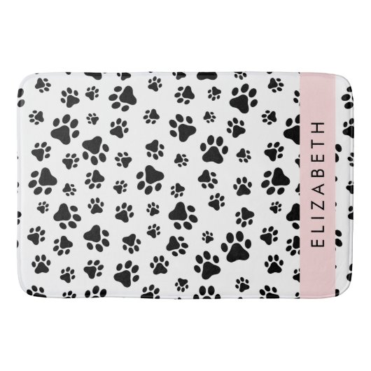 Paw Pattern, Dog Paws, Black and White, Jouw naam Badmat (Voorkant)