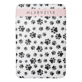 Paw Pattern, Dog Paws, Black and White, Jouw naam Badmat (Voorkant Verticaal)