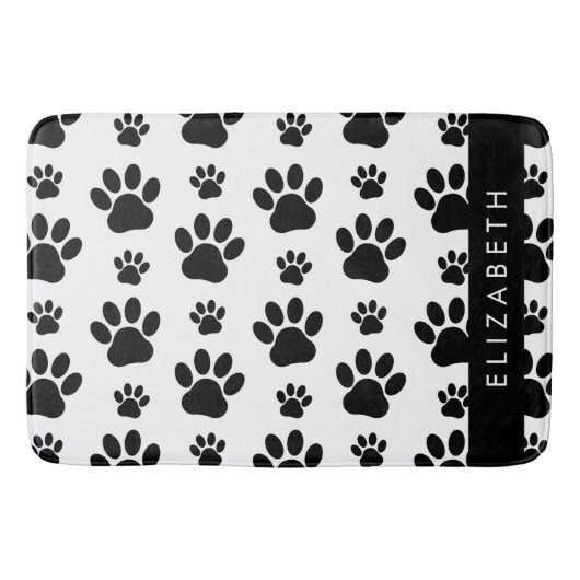 Paw Pattern, Dog Paws, Black and White, Jouw naam Badmat (Voorkant)