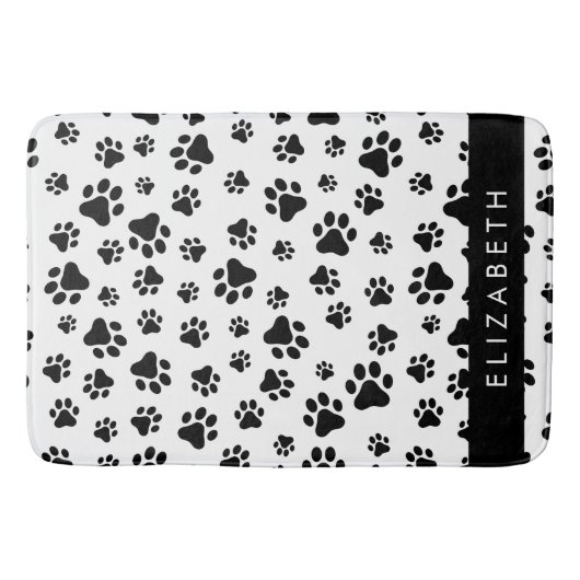 Paw Pattern, Dog Paws, Black and White, Jouw naam Badmat (Voorkant)