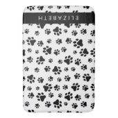 Paw Pattern, Dog Paws, Black and White, Jouw naam Badmat (Voorkant Verticaal)