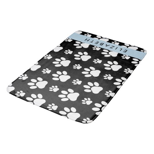 Paw Pattern, Dog Paws, Black and White, Jouw naam Badmat (Gekanteld)
