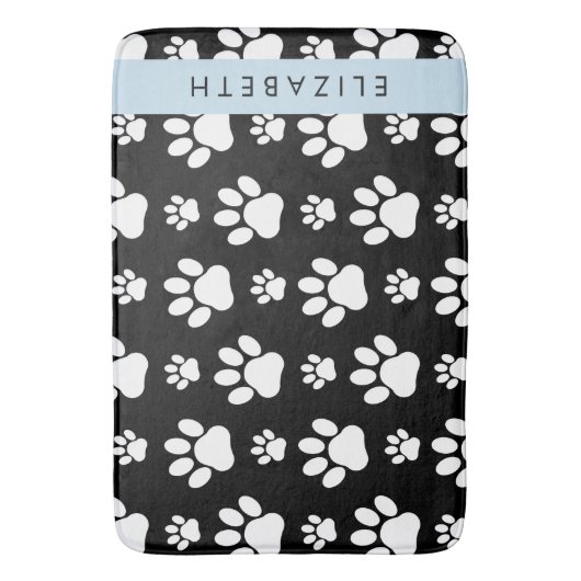 Paw Pattern, Dog Paws, Black and White, Jouw naam Badmat (Voorkant Verticaal)