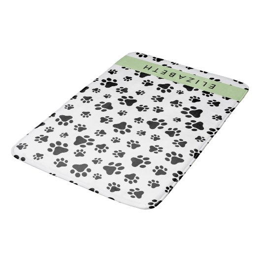 Paw Pattern, Dog Paws, Black and White, Jouw naam Badmat (Gekanteld)