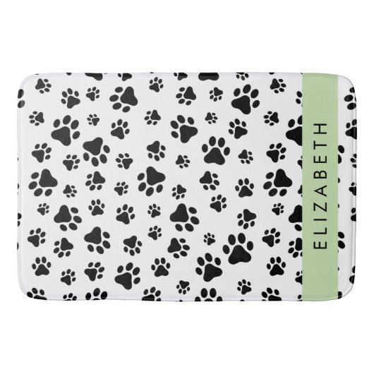Paw Pattern, Dog Paws, Black and White, Jouw naam Badmat (Voorkant)