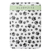 Paw Pattern, Dog Paws, Black and White, Jouw naam Badmat (Voorkant Verticaal)