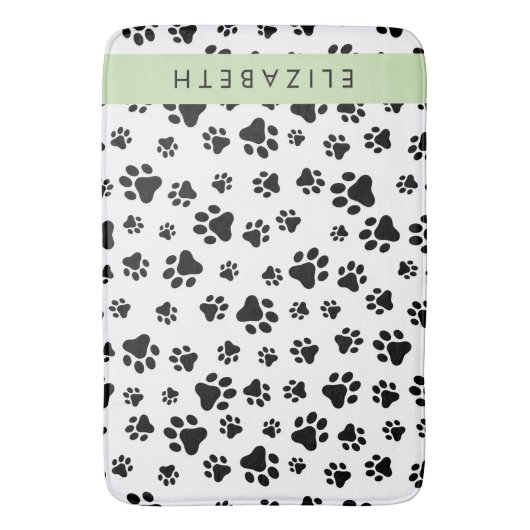 Paw Pattern, Dog Paws, Black and White, Jouw naam Badmat (Voorkant Verticaal)