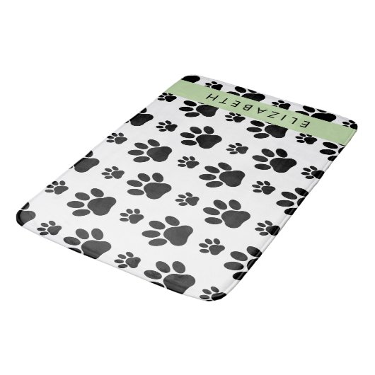 Paw Pattern, Dog Paws, Black and White, Jouw naam Badmat (Gekanteld)