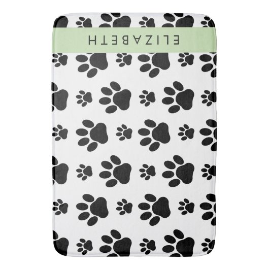 Paw Pattern, Dog Paws, Black and White, Jouw naam Badmat (Voorkant Verticaal)