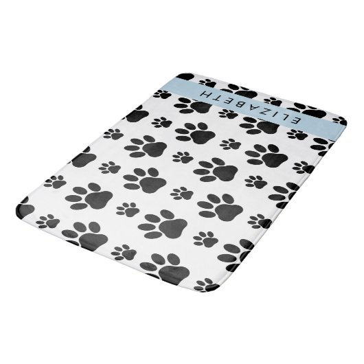 Paw Pattern, Dog Paws, Black and White, Jouw naam Badmat (Gekanteld)