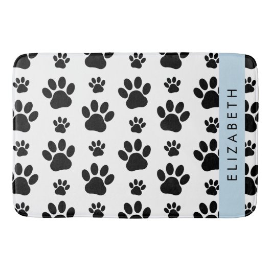 Paw Pattern, Dog Paws, Black and White, Jouw naam Badmat (Voorkant)