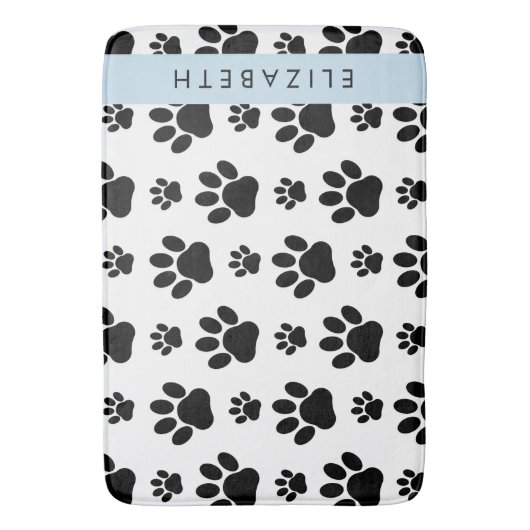Paw Pattern, Dog Paws, Black and White, Jouw naam Badmat (Voorkant Verticaal)