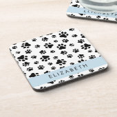 Paw Pattern, Dog Paws, Black and White, Jouw naam Bier Onderzetter (Linkerzijde)