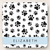 Paw Pattern, Dog Paws, Black and White, Jouw naam Bier Onderzetter (Voorkant)