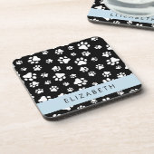 Paw Pattern, Dog Paws, Black and White, Jouw naam Bier Onderzetter (Linkerzijde)
