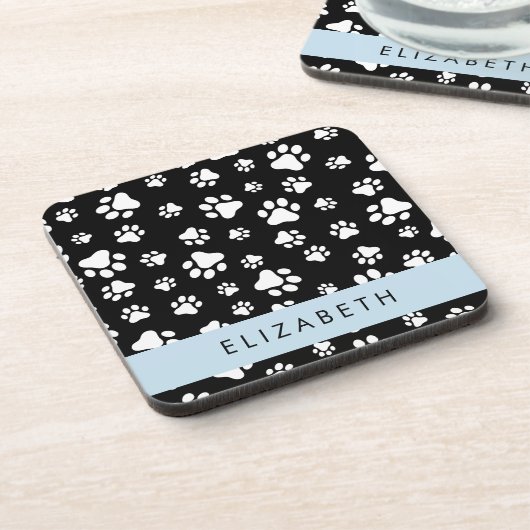 Paw Pattern, Dog Paws, Black and White, Jouw naam Bier Onderzetter (Linkerzijde)