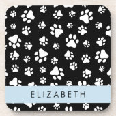 Paw Pattern, Dog Paws, Black and White, Jouw naam Bier Onderzetter (Voorkant)