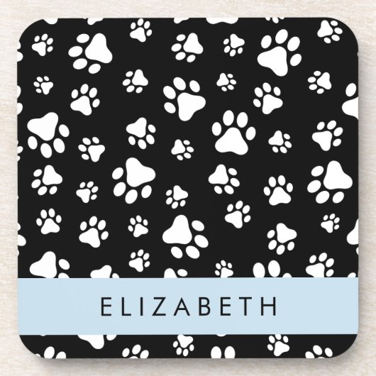 Paw Pattern, Dog Paws, Black and White, Jouw naam Bier Onderzetter (Voorkant)