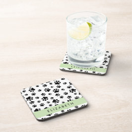 Paw Pattern, Dog Paws, Black and White, Jouw naam Bier Onderzetter