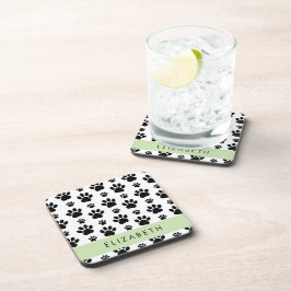 Paw Pattern, Dog Paws, Black and White, Jouw naam Bier Onderzetter