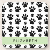 Paw Pattern, Dog Paws, Black and White, Jouw naam Bier Onderzetter (Voorkant)