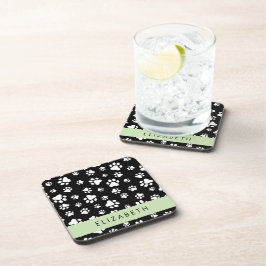 Paw Pattern, Dog Paws, Black and White, Jouw naam Bier Onderzetter