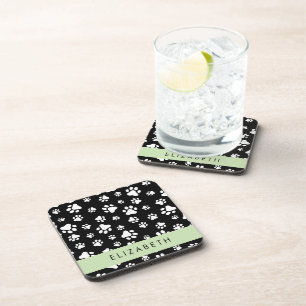 Paw Pattern, Dog Paws, Black and White, Jouw naam Bier Onderzetter