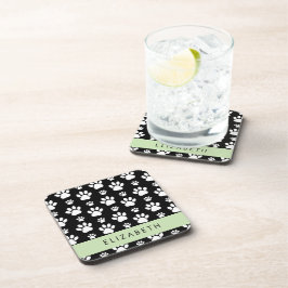 Paw Pattern, Dog Paws, Black and White, Jouw naam Bier Onderzetter