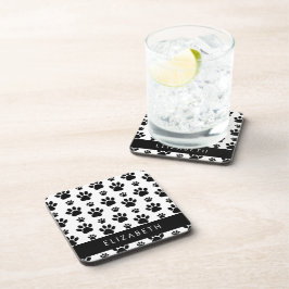 Paw Pattern, Dog Paws, Black and White, Jouw naam Bier Onderzetter