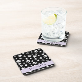 Paw Pattern, Dog Paws, Black and White, Jouw naam Bier Onderzetter