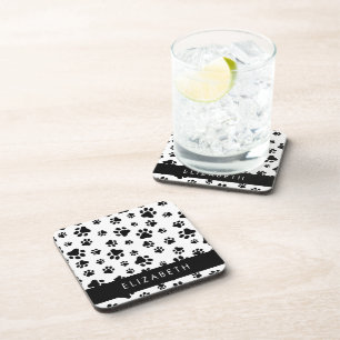 Paw Pattern, Dog Paws, Black and White, Jouw naam Bier Onderzetter