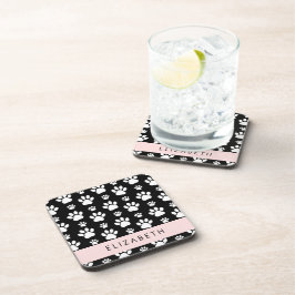Paw Pattern, Dog Paws, Black and White, Jouw naam Bier Onderzetter