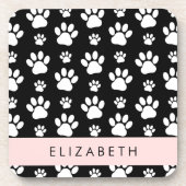 Paw Pattern, Dog Paws, Black and White, Jouw naam Bier Onderzetter (Voorkant)