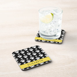 Paw Pattern, Dog Paws, Black and White, Jouw naam Bier Onderzetter