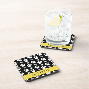 Paw Pattern, Dog Paws, Black and White, Jouw naam Bier Onderzetter