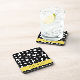 Paw Pattern, Dog Paws, Black and White, Jouw naam Bier Onderzetter