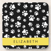 Paw Pattern, Dog Paws, Black and White, Jouw naam Bier Onderzetter (Voorkant)