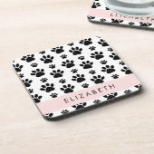 Paw Pattern, Dog Paws, Black and White, Jouw naam Bier Onderzetter (Linkerzijde)