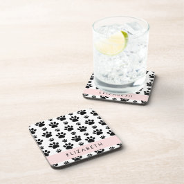 Paw Pattern, Dog Paws, Black and White, Jouw naam Bier Onderzetter