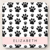 Paw Pattern, Dog Paws, Black and White, Jouw naam Bier Onderzetter (Voorkant)