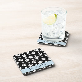 Paw Pattern, Dog Paws, Black and White, Jouw naam Bier Onderzetter