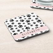 Paw Pattern, Dog Paws, Black and White, Jouw naam Bier Onderzetter (Linkerzijde)