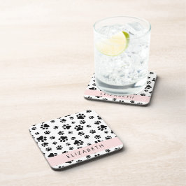 Paw Pattern, Dog Paws, Black and White, Jouw naam Bier Onderzetter