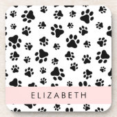 Paw Pattern, Dog Paws, Black and White, Jouw naam Bier Onderzetter (Voorkant)