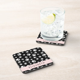 Paw Pattern, Dog Paws, Black and White, Jouw naam Bier Onderzetter
