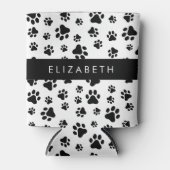 Paw Pattern, Dog Paws, Black and White, Jouw naam Blikjeskoeler (Voorkant)