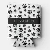 Paw Pattern, Dog Paws, Black and White, Jouw naam Blikjeskoeler (Achterkant)