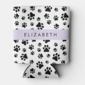 Paw Pattern, Dog Paws, Black and White, Jouw naam Blikjeskoeler (Voorkant)