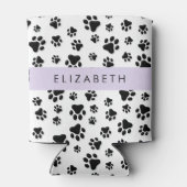 Paw Pattern, Dog Paws, Black and White, Jouw naam Blikjeskoeler (Achterkant)