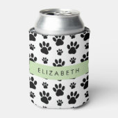Paw Pattern, Dog Paws, Black and White, Jouw naam Blikjeskoeler (Blikje Voorkant)